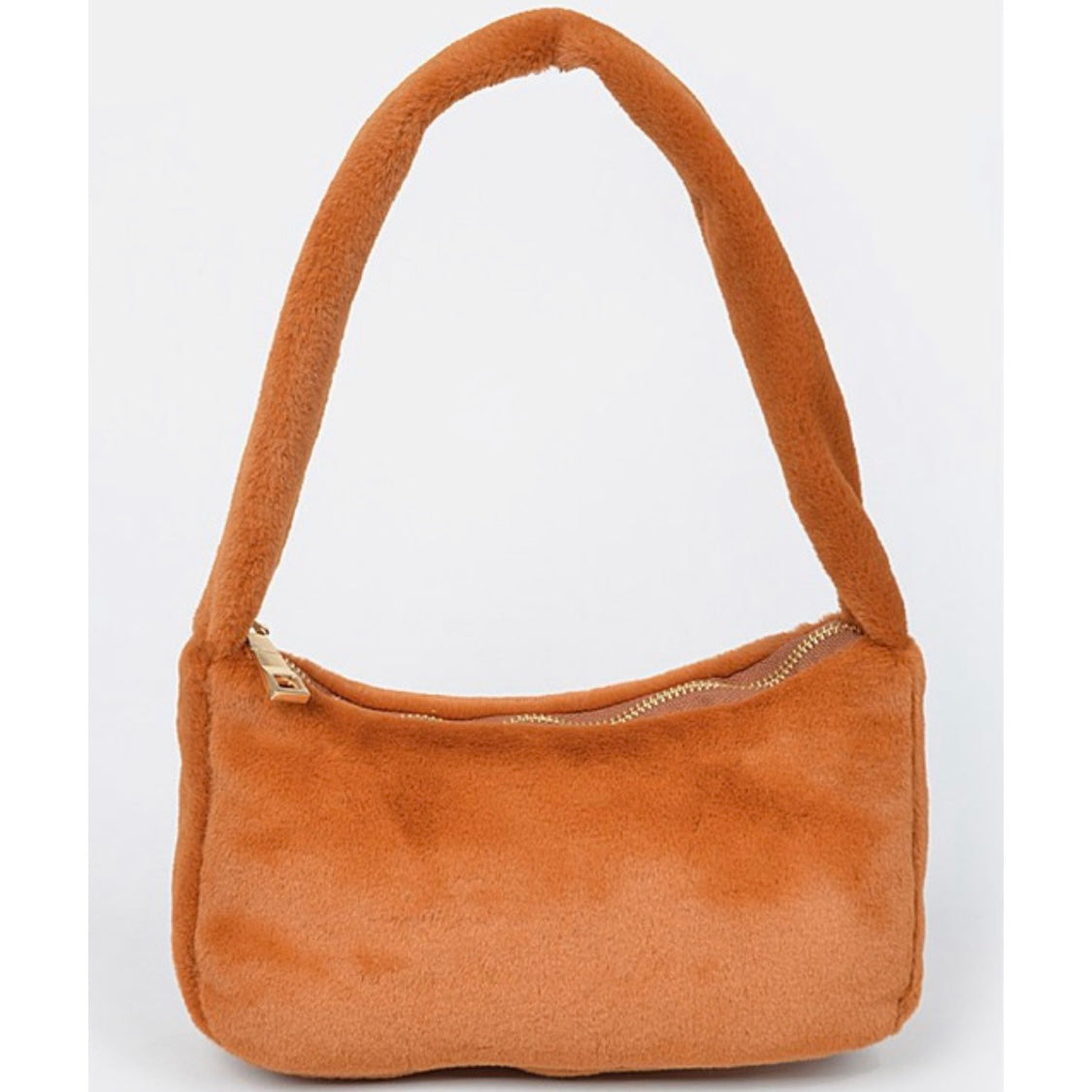 Camel Brown Faux Fur Handbag + Gold Details